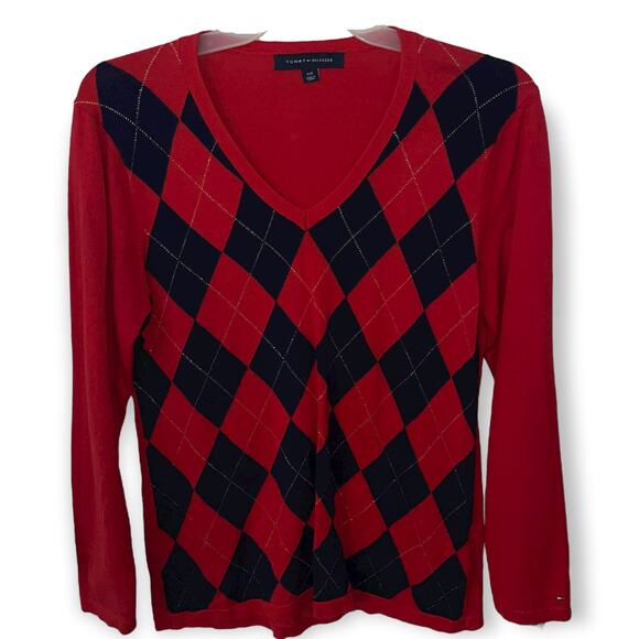 Tommy Hilfiger Men's Lg V Neck Argyle Sweater Sz L EUC - Picture 1 of 3